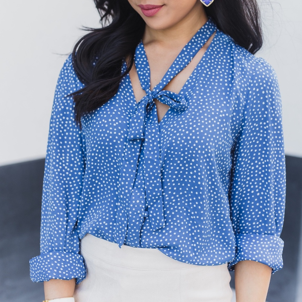 NWOT Lulu's Polka Dot Tie Neck Blouse
